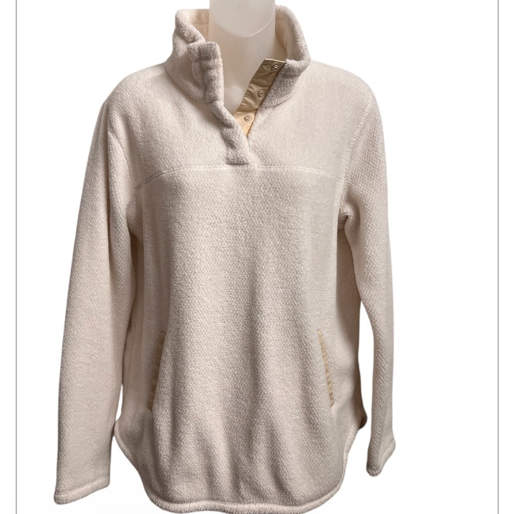 T x S - Cream White Fleece Snap Neck Pullover Long Sleeve Size Medium